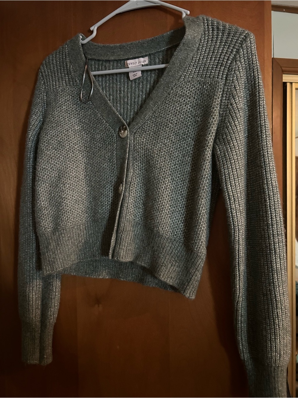 Green V-Neck Knit Cardigan Sweater